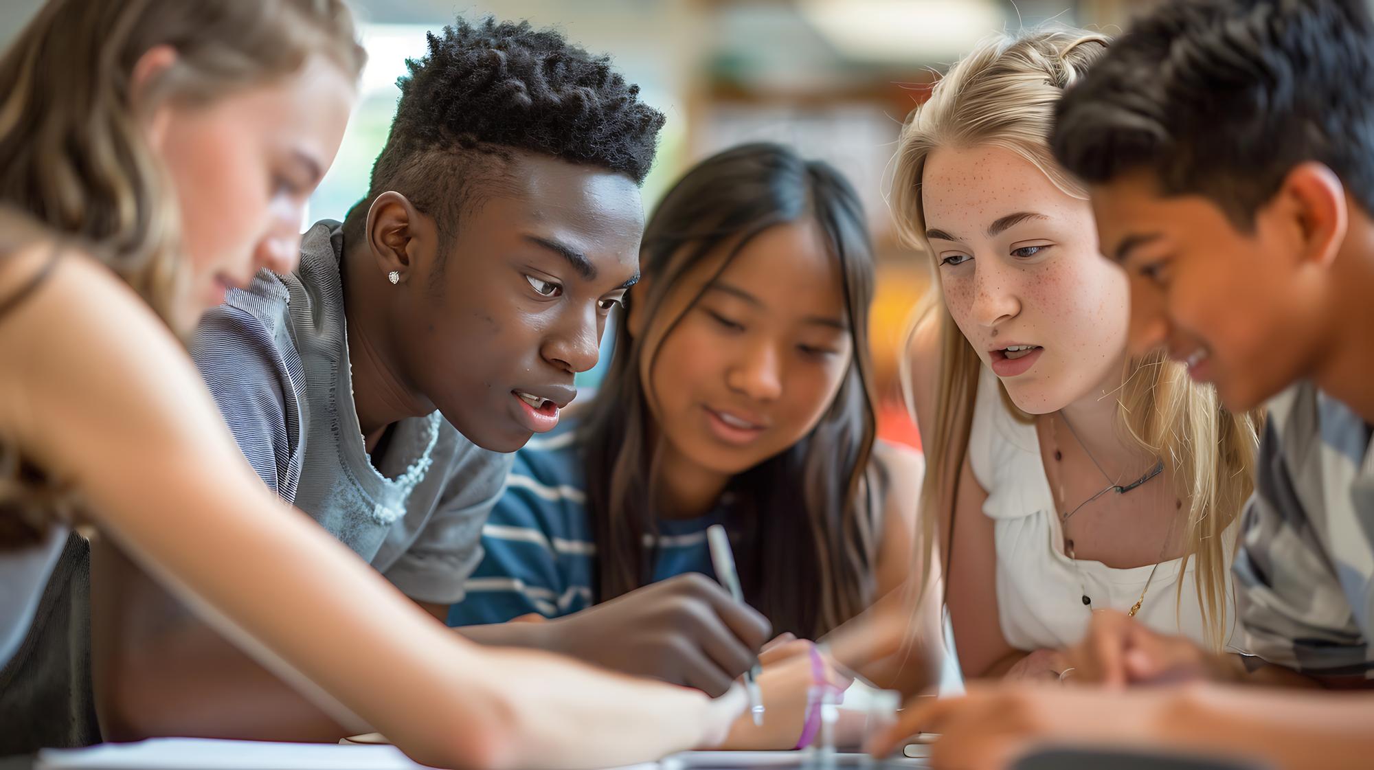 Diverse young people in leadership workshop